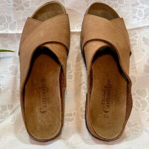 Unlisted Consoles Women’s Slide Leather/Suede Sandals Molded Cork Insoles sz 8.5